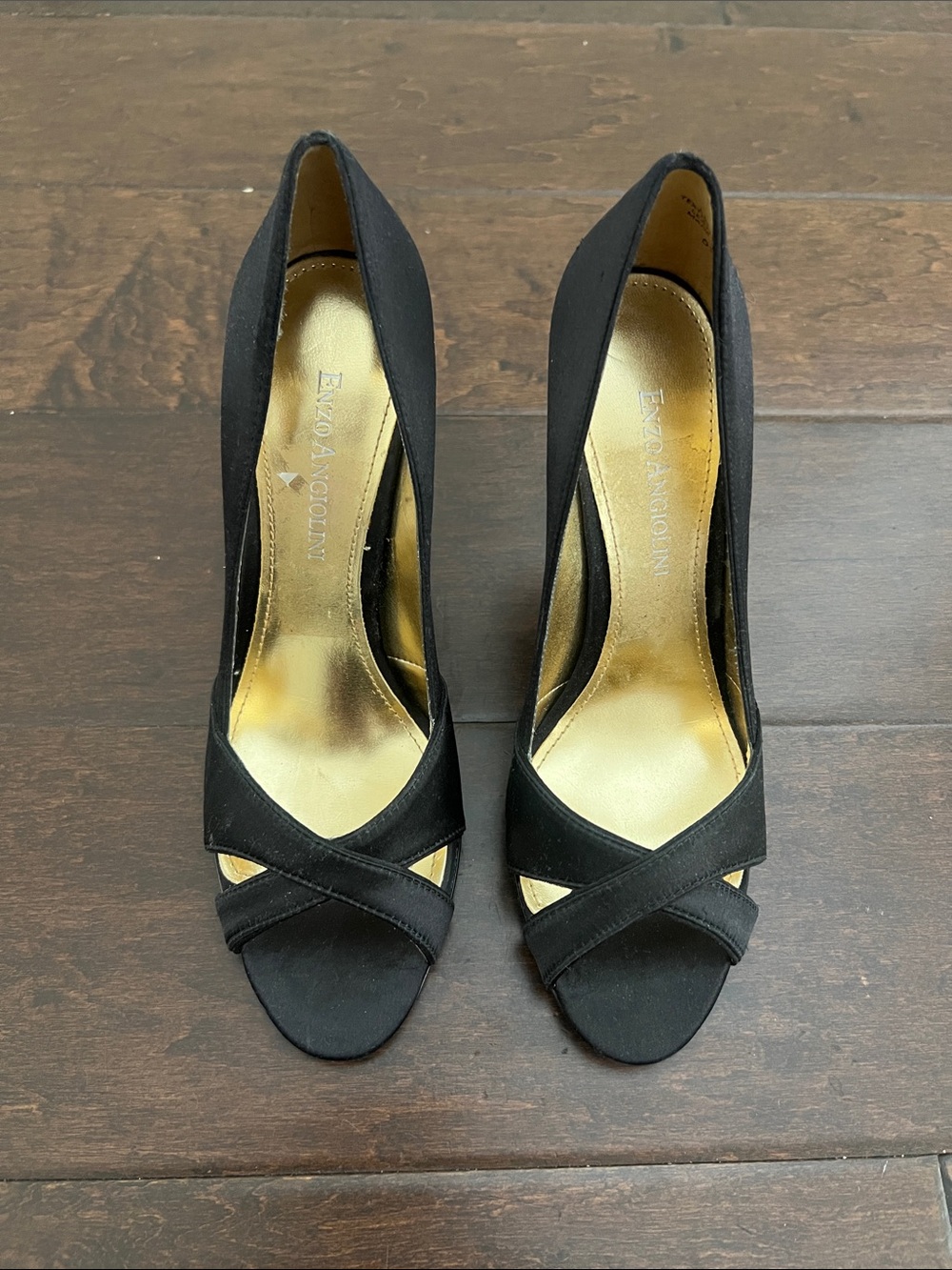 Enzo Angiolini Black Open-Toe Crisscross Pumps